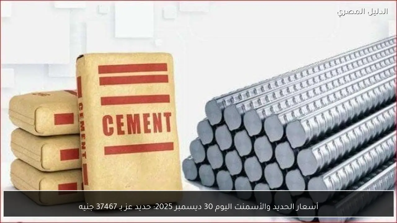 أسعار الحديد والأسمنت اليوم 30 ديسمبر 2025: حديد عز بـ 37467 جنيه