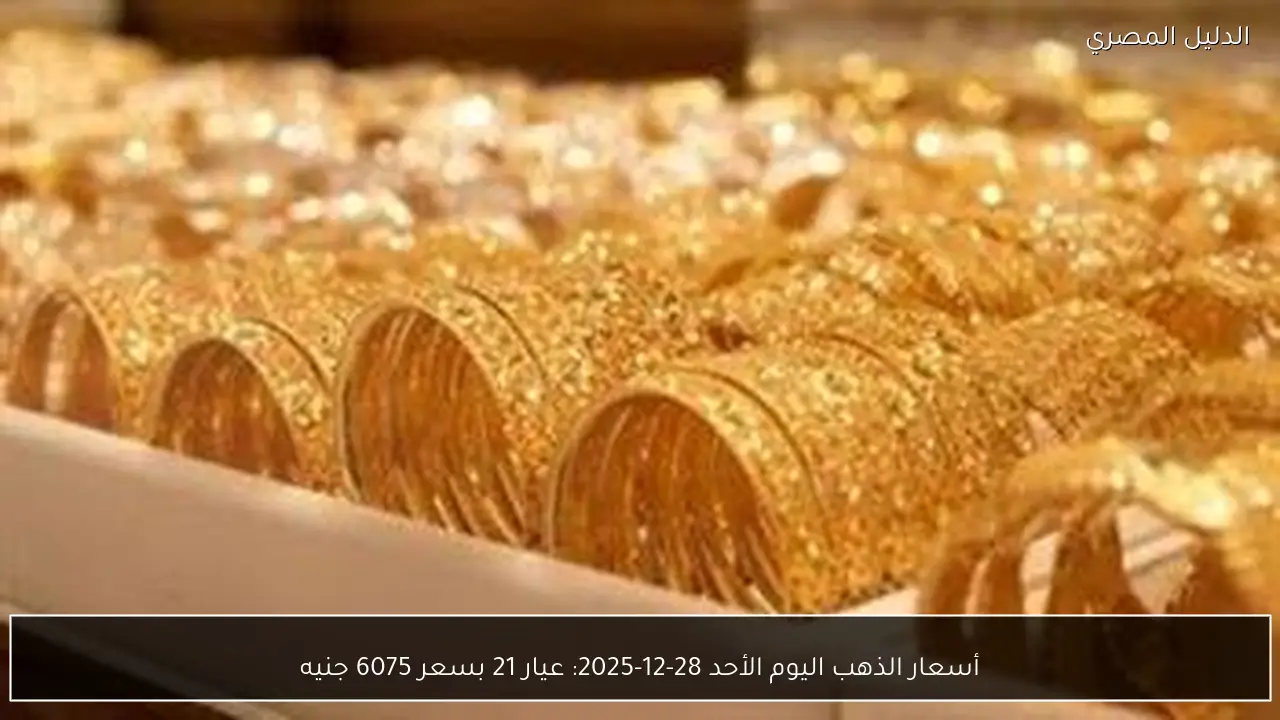 أسعار الذهب اليوم الأحد 28-12-2025: عيار 21 بسعر 6075 جنيه