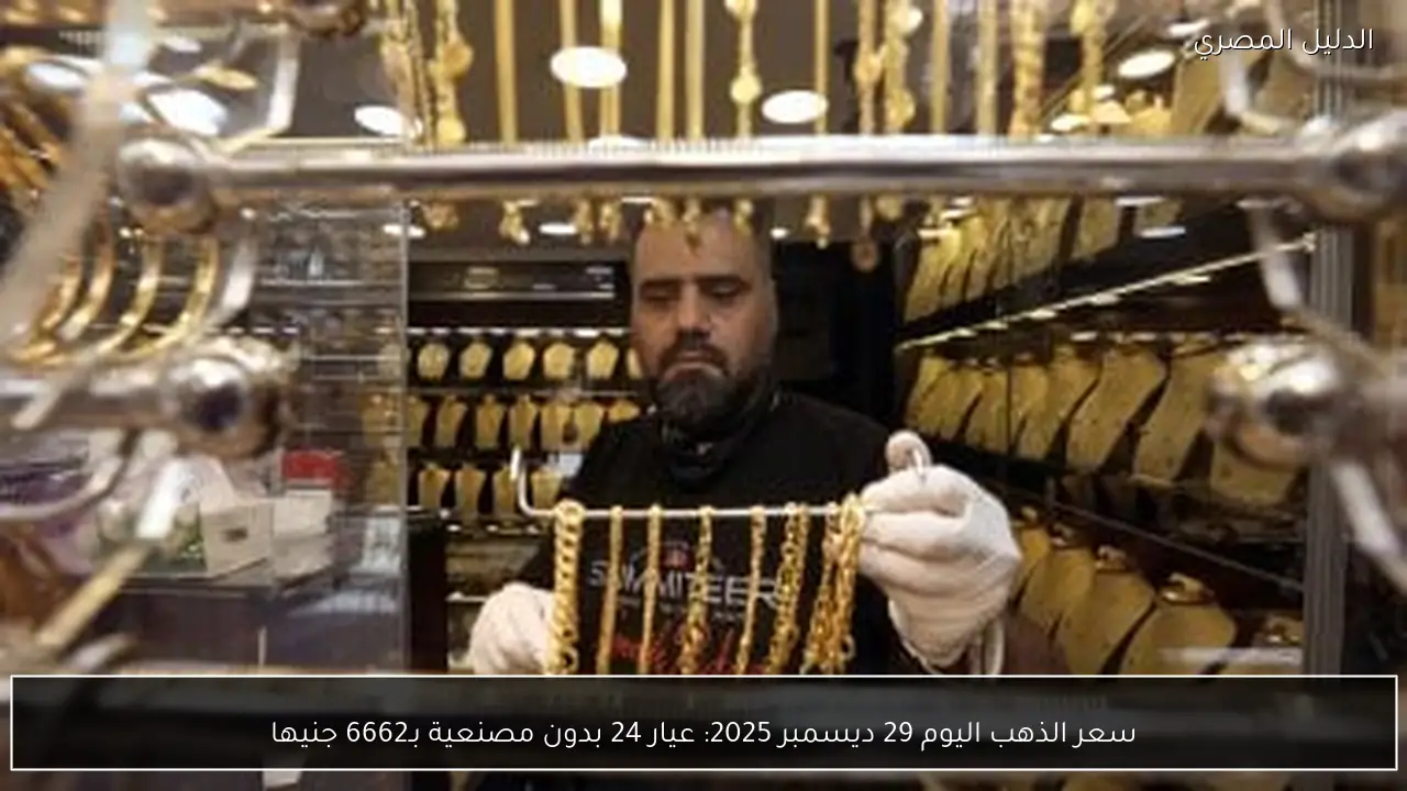 سعر الذهب اليوم 29 ديسمبر 2025: عيار 24 بدون مصنعية بـ6662 جنيها
