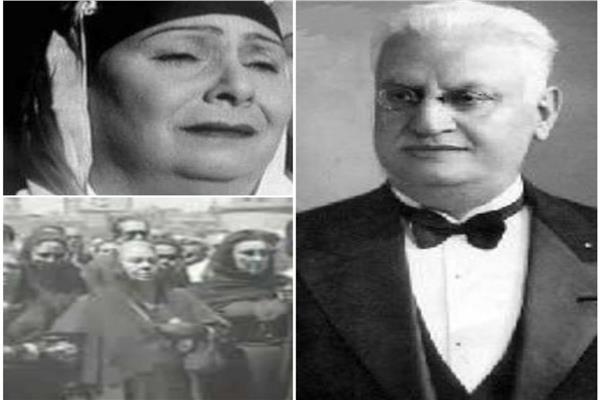 دولت أبيض فى جنازة زوجها جورج أبيض