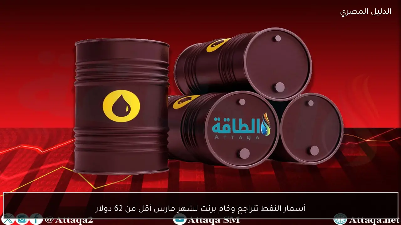 أسعار النفط تتراجع وخام برنت لشهر مارس أقل من 62 دولار