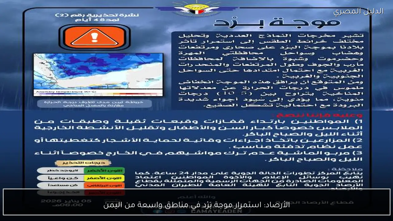 الأرصاد: استمرار موجة بَرْد في مناطق واسعة من اليمن