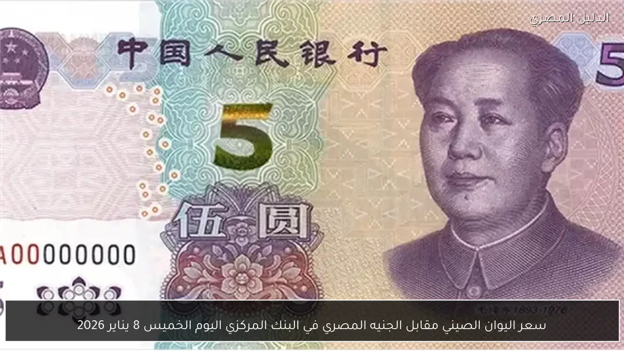 سعر اليوان الصيني مقابل الجنيه المصري في البنك المركزي اليوم الخميس 8 يناير 2026