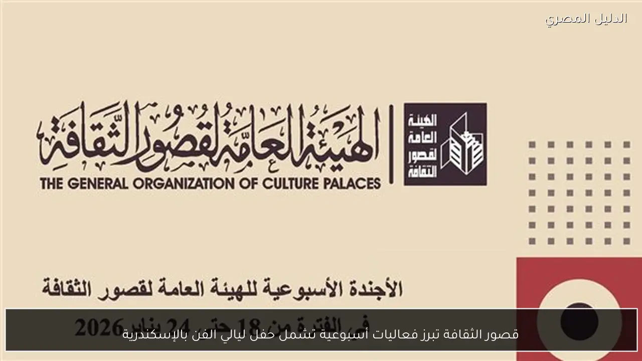 قصور الثقافة تبرز فعاليات أسبوعية تشمل حفل ليالي الفن بالإسكندرية